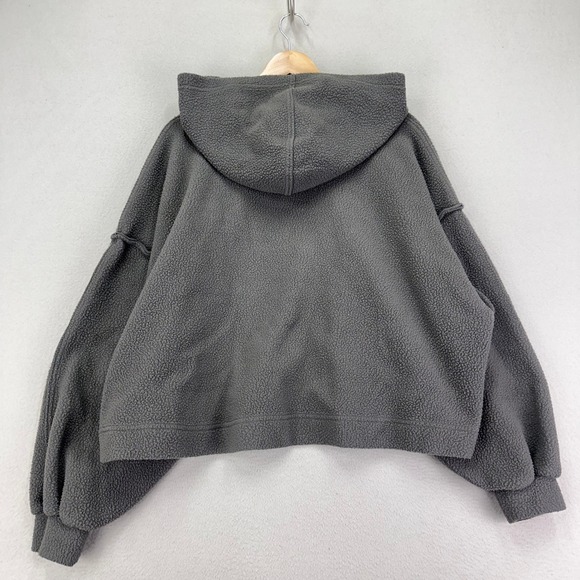 Free People Nebraska Hoodie Sweatshirt Womens M Gray Fleece Oversized Boxy - Picture 3 of 7